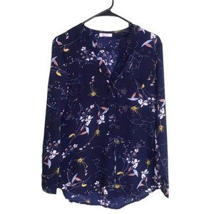 Women’s, Blue Floral, Button Front Shirt, Soteer, Size M